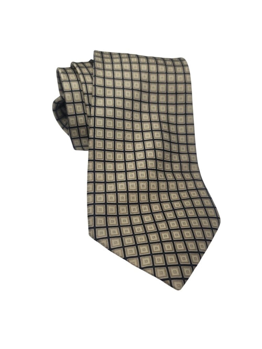 Via Europa Mens Geometric Pattern Silk Tie Beige & Black
